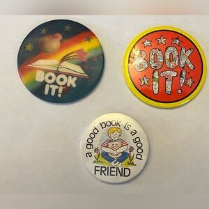 Vintage 90s BOOK IT! pins. 2 large are Pizza Hut issued 90/92.